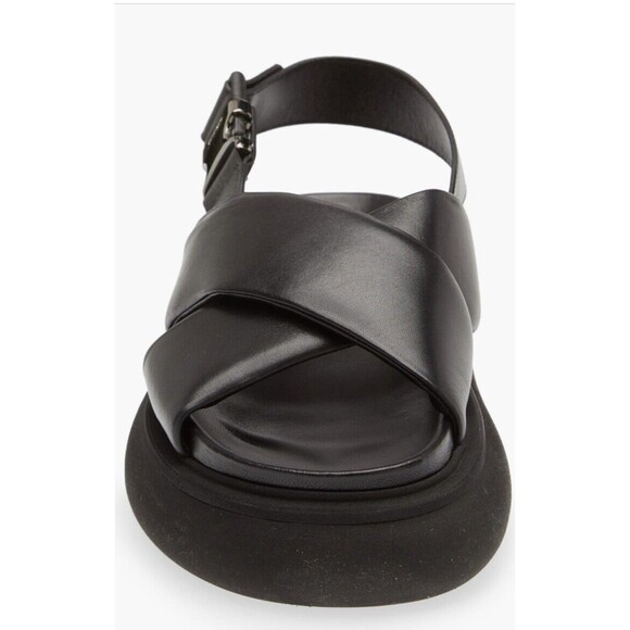 New Moncler Women Black Solarisse Cross-Strap Leather Sandals Platform 37 7 7.5 - Picture 4 of 13